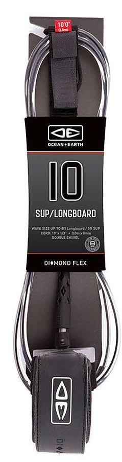 Ocean And Earth Diamond Flex Longboard Leash BLACK 10 Ft