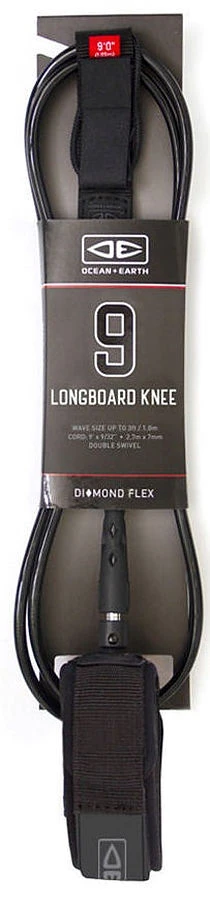 Ocean And Earth Diamond Flex Longboard Knee Leash Black 9 Ft
